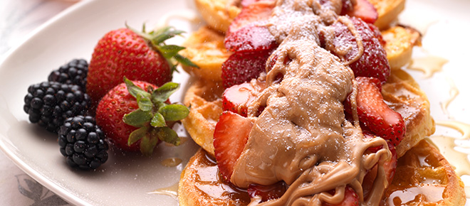 Waffle with Peanut Butter and Strawberr